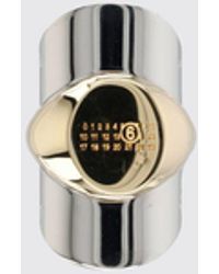 MM6 by Maison Margiela - Two-Tone Brass Ring With Abstract Design And Engraved Logo - Lyst