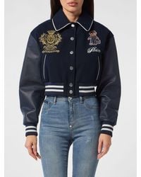 Philipp Plein - Cropped Satin Bomber Jacket With Logo And Teddy Bear Embroidery - Lyst