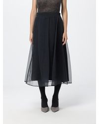 Brunello Cucinelli - High-Waisted Silk Full Midi Skirt - Lyst