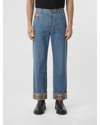 Burberry - Cotton Denim Wide Leg Jeans - Lyst