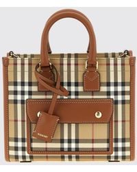 Burberry - Freya Vintage Check Canvas Mini Tote With Leather Details - Lyst