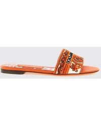 Dolce & Gabbana - Dolce &Amp Gabbana Majolica-Print Cotton Flat Sandals With Embroidered Logo - Lyst
