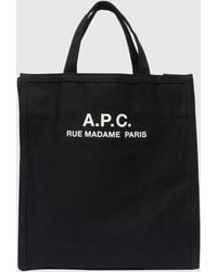 A.P.C. - Cotton Tote Bag With Double Handle, Removable Strap And Printed Logo - Lyst