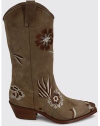 P.A.R.O.S.H. - P.A.R.O.S.H. Suede Leather Western Boots With Floral Embroidery - Lyst