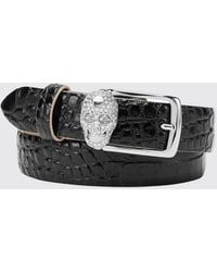 Philipp Plein - Crocodile Print Leather Belt With Skull And Rhinestones - Lyst