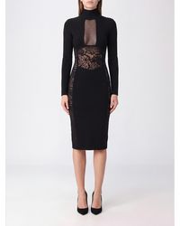 Elisabetta Franchi - Midi Sheath Knit Dress With Lace Inserts - Lyst