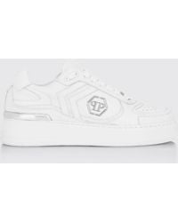 Philipp Plein - Pit-$Top Monogram Leather Low-Top Trainers With Hexagon Logo - Lyst