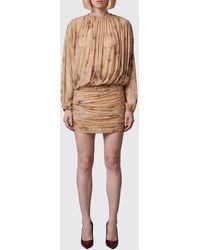 Magda Butrym - Long-Sleeved Floral Print Draped Cupro Sheath Mini Dress - Lyst
