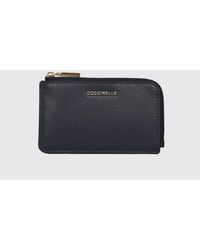Coccinelle - Metallic Soft Striped Pebbled Leather Zipped Card Holder - Lyst