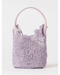 Ermanno Scervino - Embroidered Floral Motif Mesh Nylon And Raffia Bag - Lyst