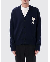 Ami Paris - Wool And Cotton Cardigan With Logo - Lyst