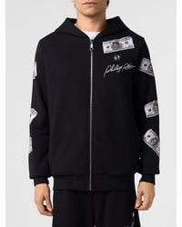 Philipp Plein - Zipped Cotton Hoodie With Graphic Print And Logo - Lyst