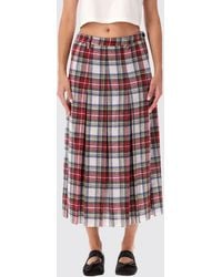 MM6 by Maison Margiela - Pleated Tartan Midi Skirt - Lyst
