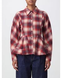 Ganni - Check Cotton Flannel Shirt With Pointed Collar And Ruffles - Lyst