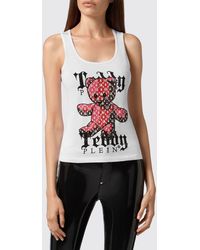 Philipp Plein - Slim Fit Teddy Bear Print Jersey Tank Top With Square Neck - Lyst