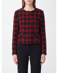 Pinko - Slim Fit Cropped Check Wool Tweed Jacket With Crew Neck - Lyst