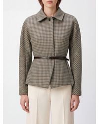 P.A.R.O.S.H. - Short Belted Houndstooth Wool Coat P.A.R.O.S.H. With Classic Collar - Lyst