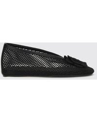 Ganni - Jenny Perforated Technical Fabric Ballet Flats With Flower Appliqué - Lyst