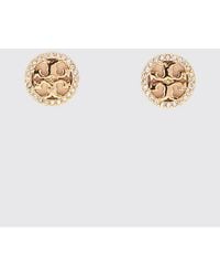 Tory Burch - Plated Brass Stud Earrings With Double T Logo And Crystals - Lyst