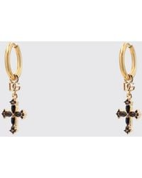 Dolce & Gabbana - Dolce &Amp Gabbana Hoop Earrings With Dg Monogram Pendant And Rhinestones - Lyst