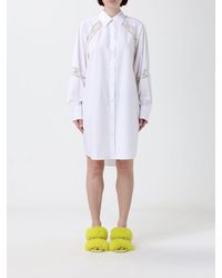 MSGM - Cotton Mini Shirt Dress With Lace Inserts And Asymmetrical Hem - Lyst