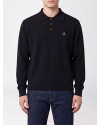 Vivienne Westwood - Mark Long-Sleeved Wool Knit Polo Shirt With Embroidered Orb Logo - Lyst
