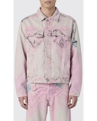 Camper - Abstract Print Bleached Denim Jacket With Patch Pockets - Lyst