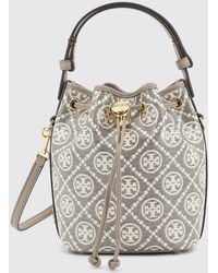 Tory Burch - Mini Monogram Cotton Bucket Bag With Double T Logo - Lyst