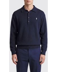 Polo Ralph Lauren - Long-Sleeve Cotton Knit Polo Shirt With Pony Logo Embroidery - Lyst