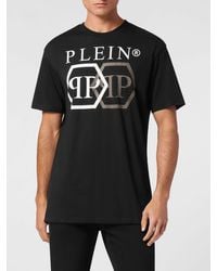 Philipp Plein - Cotton T-Shirt With Hexagon Logo And Contrast Monogram Print - Lyst