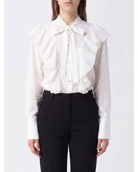Alberta Ferretti - Camisa De Algodón Con Lazada Y Volantes De - Lyst