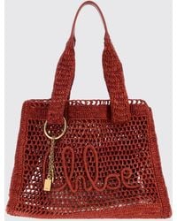 Chloé - Chlo&Eacute Summer Banana Crochet Raffia Tote Bag With Embroidered Logo - Lyst