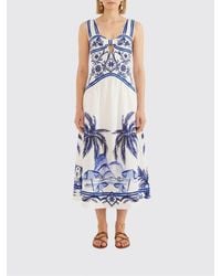 FARM Rio - Wonderful City Floral Print Linen Midi Dress With Square Neckline - Lyst