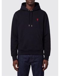 Ami Paris - Cotton Hoodie With Embroidered Logo And Kangaroo Pocket - Lyst