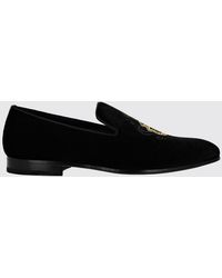 Billionaire - Embroidered Logo Velvet Evening Loafers With A Round Toe - Lyst