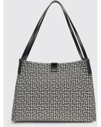 Balmain - Release Jacquard And Calfskin Bag - Lyst