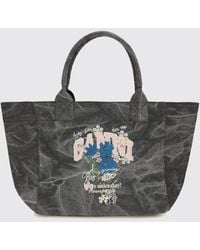Ganni - Medium Recycled Cotton Tote Bag With Floral Print - Lyst