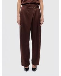 Pinko - Wide Leg Satin Wrap Trousers With Mid-Rise Waist - Lyst