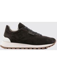 Brunello Cucinelli - Suede Calfskin Low-Top Trainers With Monili Detail - Lyst