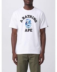 A Bathing Ape - Cotton T-Shirt With Contrasting Logo Print On The Front - Lyst