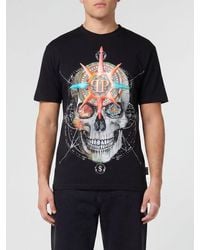 Philipp Plein - Slim Fit Cotton T-Shirt With Skull Print And Hexagon Logo - Lyst