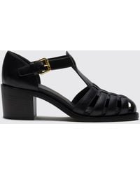 Church's - Calfskin T-Strap Sandals With Medium Heel And Brogue Details - Lyst