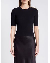Elisabetta Franchi - Cropped Ribbed Viscose Top With Metal Eyelets - Lyst