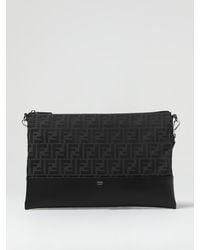 Fendi - Leather And Fabric Pouch With Jacquard Ff Monogram - Lyst