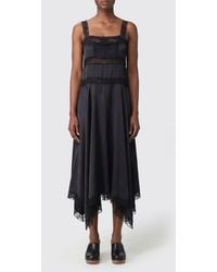 Ganni - Asymmetric Silk Midi Dress With Lace Inserts - Lyst