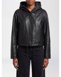 Sportmax - Leather Hooded Jacket With Dropped Shoulders And Drawstring Hem - Lyst