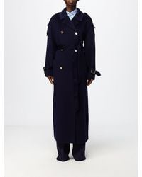 Elisabetta Franchi - Double-Breasted Long Wool Coat With Belt - Lyst