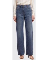Elisabetta Franchi - High-Waisted Wide-Leg Denim Jeans With Rhinestones - Lyst