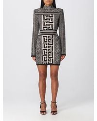 Balmain - Dress In Wool Blend With Monogram Pattern - Lyst