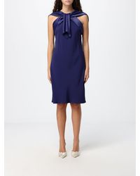 Alberta Ferretti - Off-The-Shoulder Satin Sheath Midi Dress With Boat Neck - Lyst